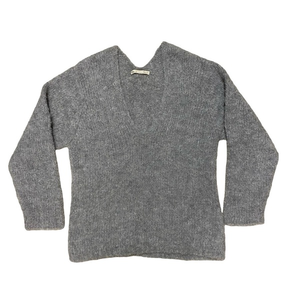 Lauren Manoogian Alpaca Hand Knit V Neck Sweater Grey Loomed Peru Slouchy Boxy - Picture 16 of 16